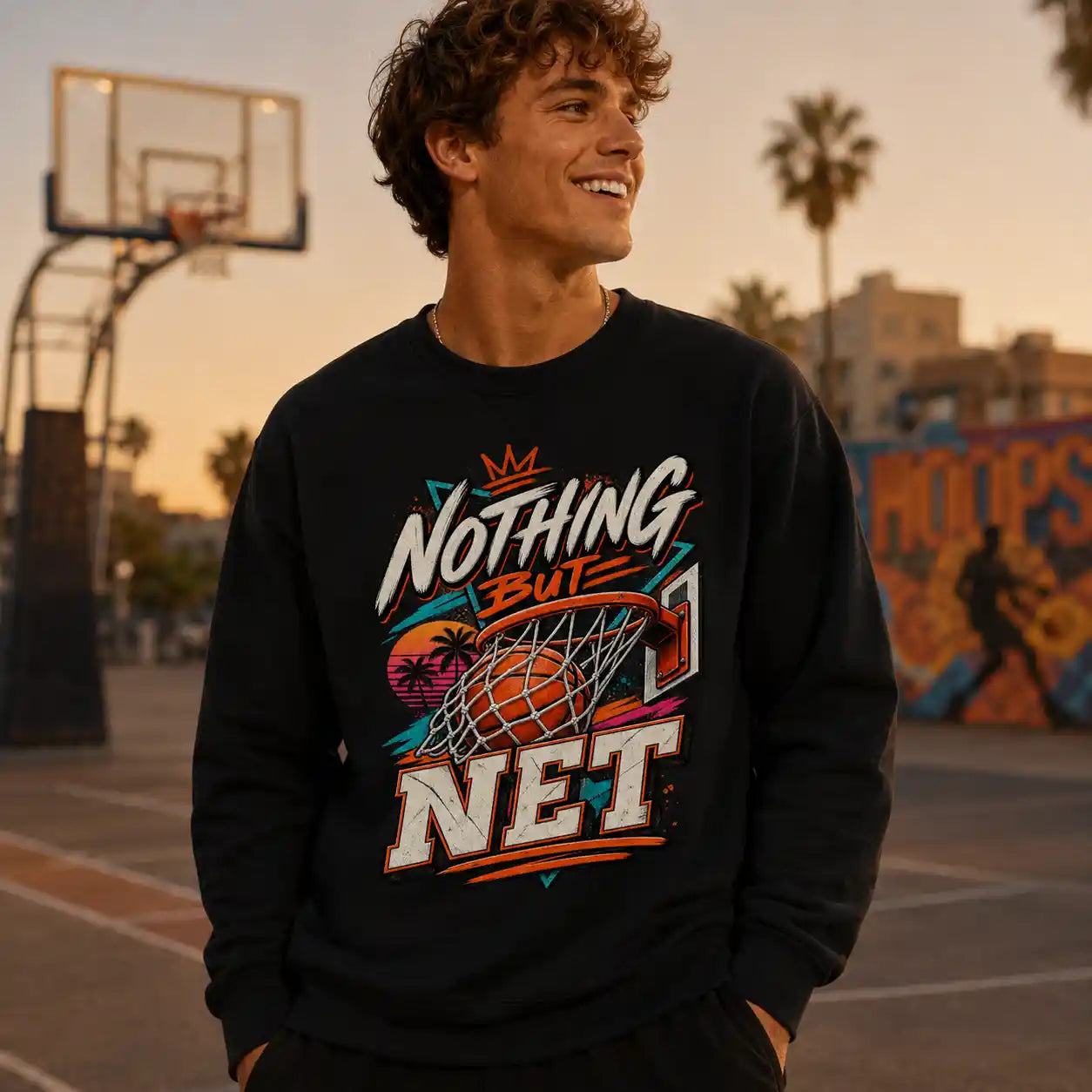 Nothing But Net – Retro Basketball Crewneck Sweatshirt