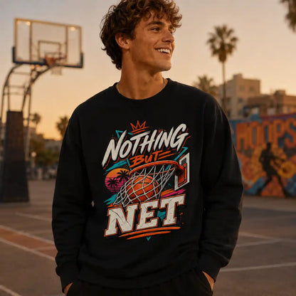 Nothing But Net – Retro Basketball Crewneck Sweatshirt
