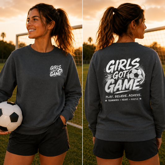 Girls Got Game - White Design - Soccer Crewneck Sweatshirt