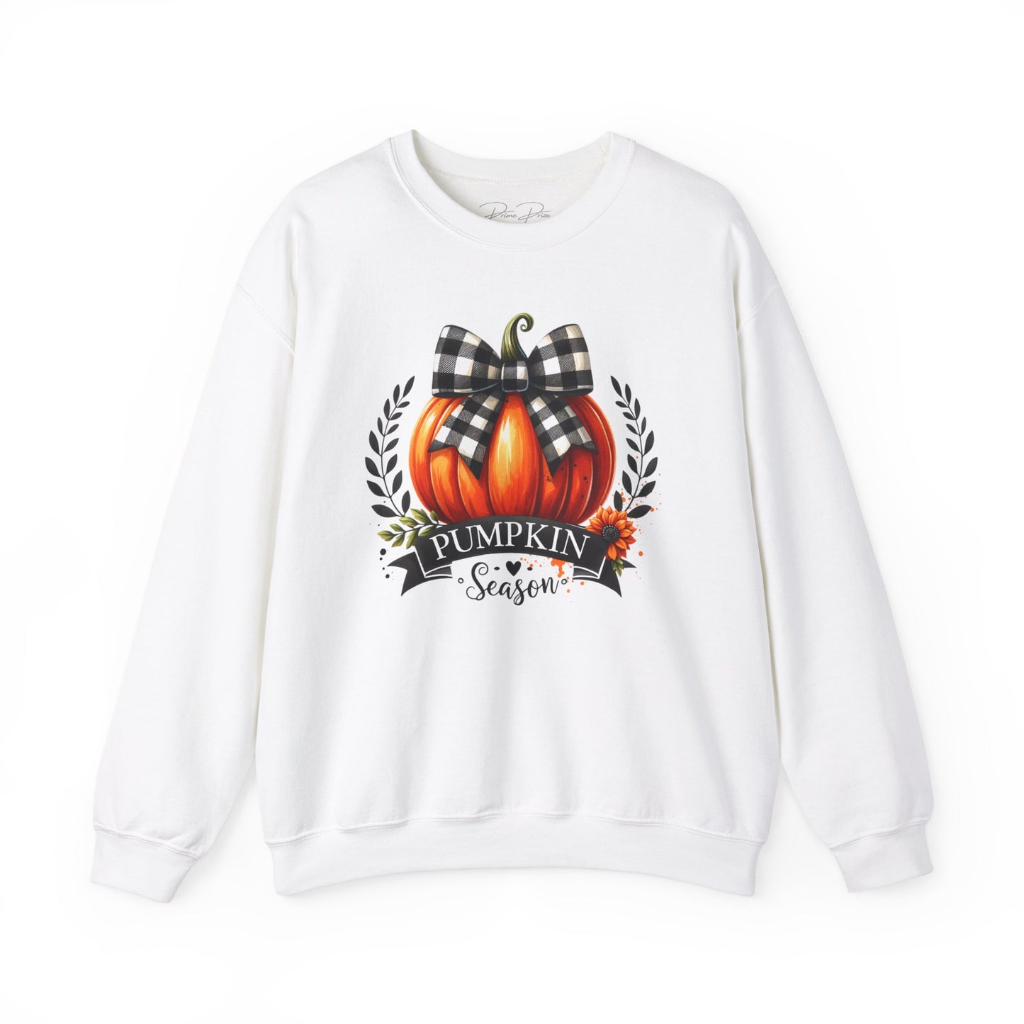 Pumpkin Season Black And While Flannel Coquette Bow Crewneck Sweatshirt