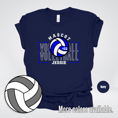 Custom Mascot, Number, & Name – Blue - Volleyball Design 9 T-Shirt