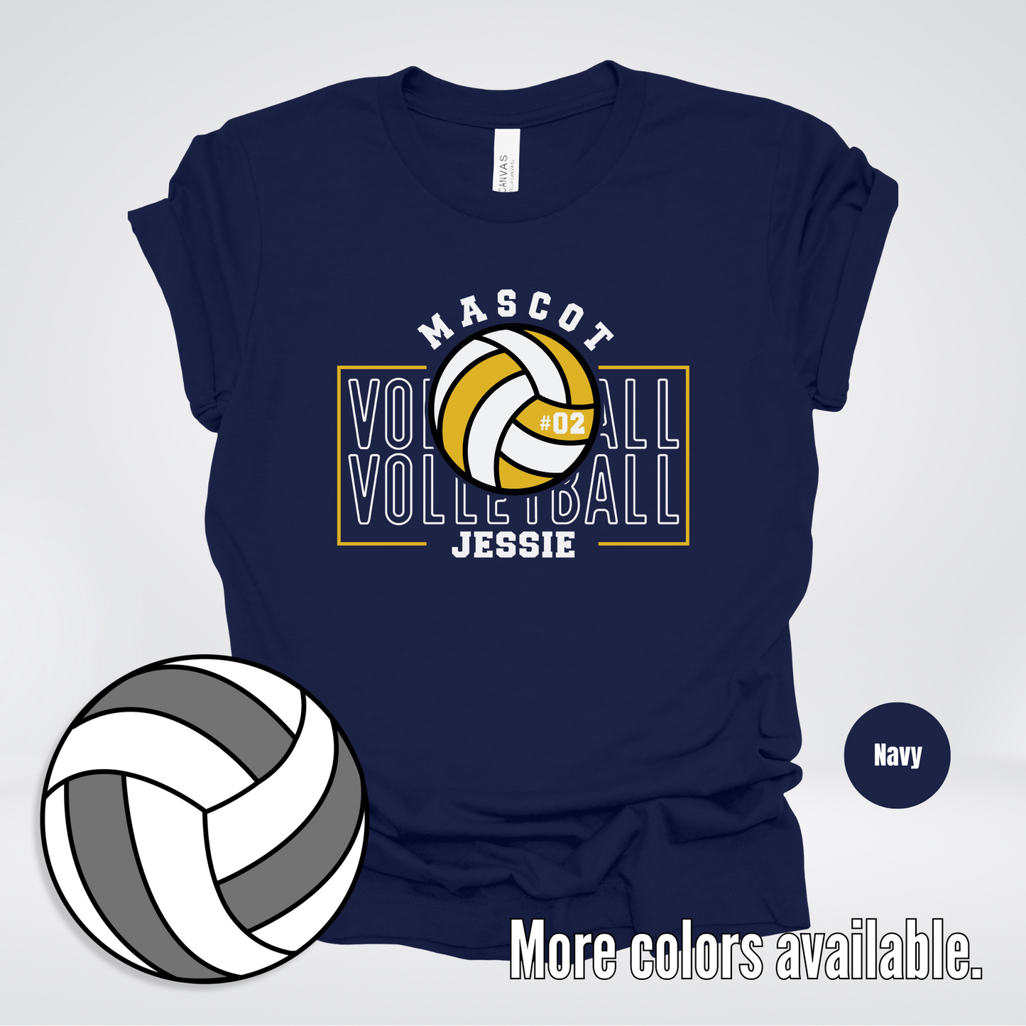 Custom Mascot, Number, & Name – Gold - Volleyball Design 1 T-Shirt