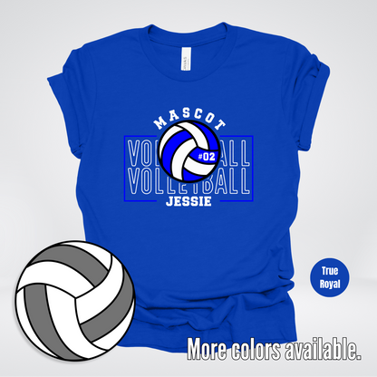 Custom Mascot, Number, & Name – Blue - Volleyball Design 9 T-Shirt