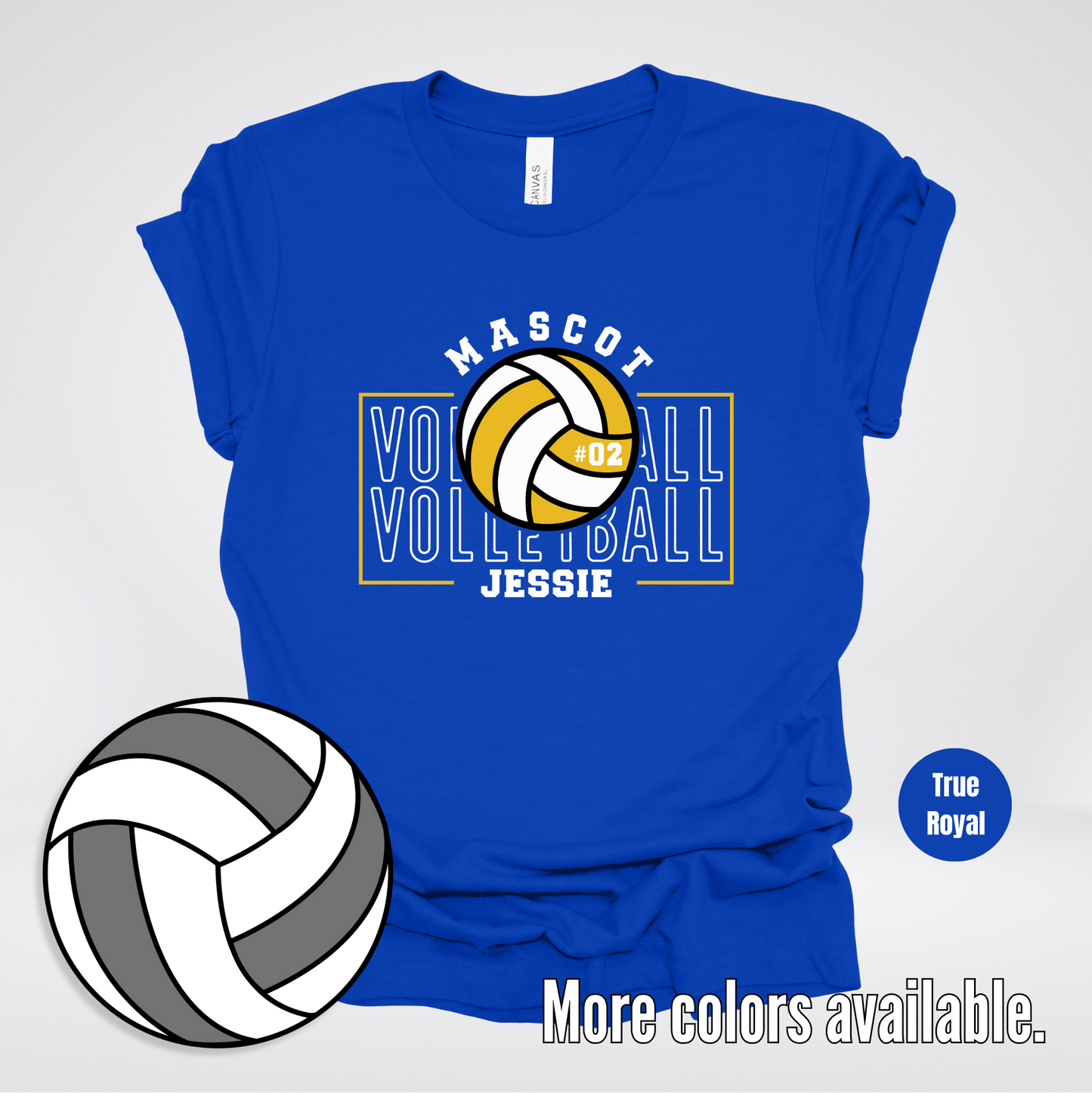 Custom Mascot, Number, & Name – Gold - Volleyball Design 1 T-Shirt