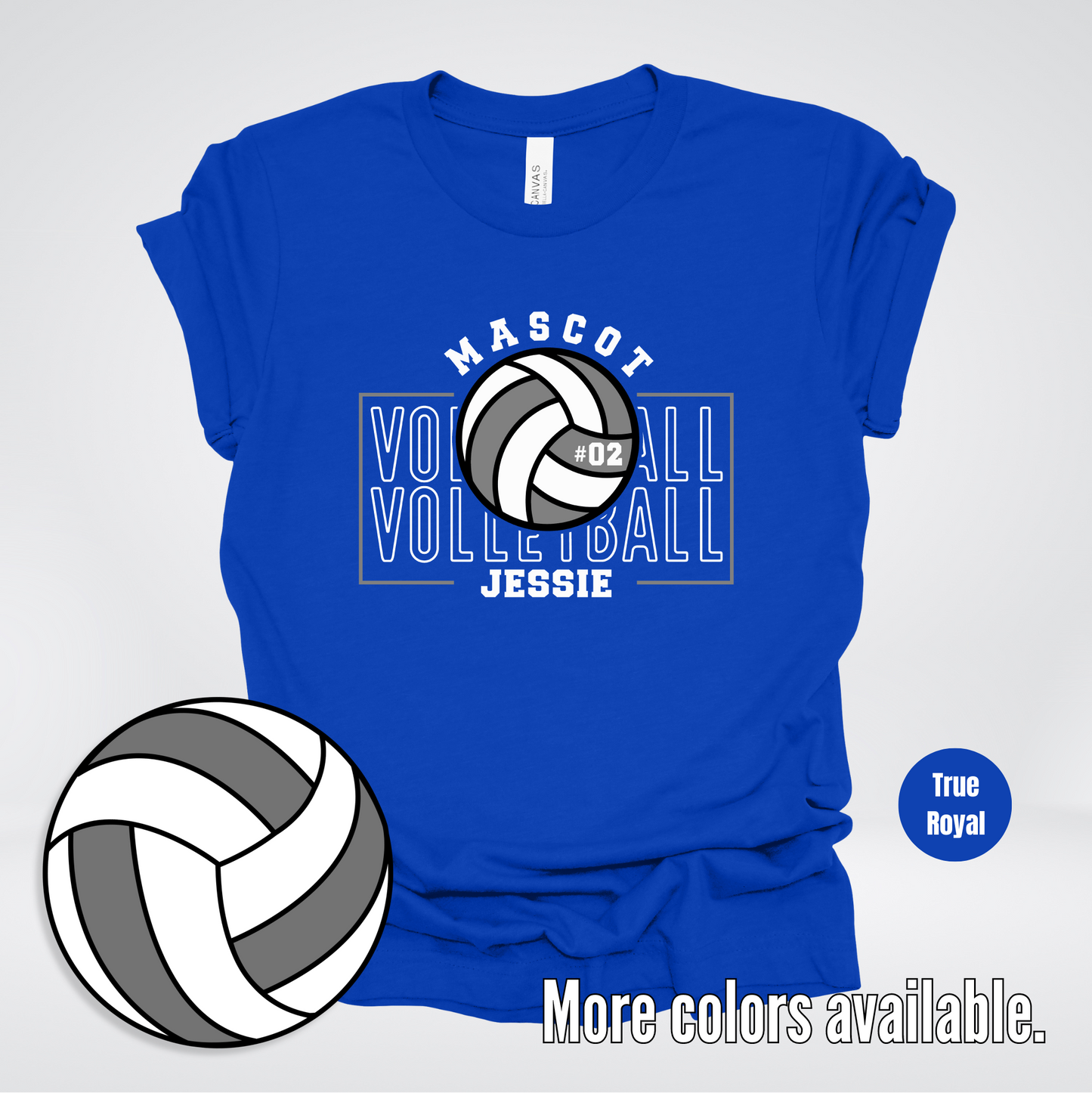 Custom Mascot, Number, & Name – Gray - Volleyball Design 8 T-Shirt