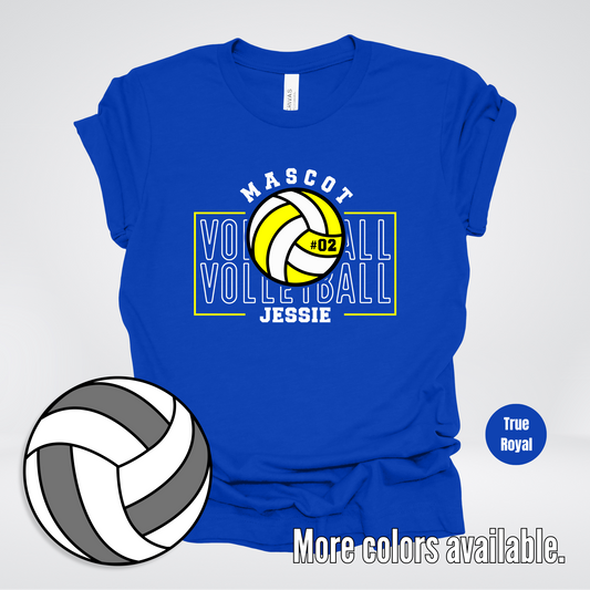 Custom Mascot, Number, & Name – Yellow - Volleyball Design 7 T-Shirt