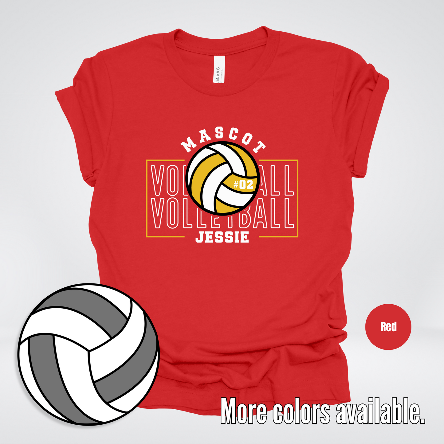 Custom Mascot, Number, & Name – Gold - Volleyball Design 1 T-Shirt