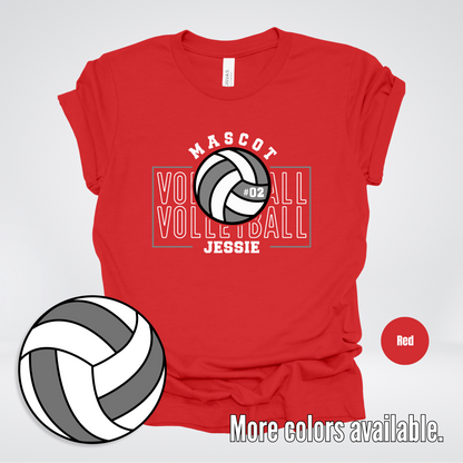 Custom Mascot, Number, & Name – Gray - Volleyball Design 8 T-Shirt