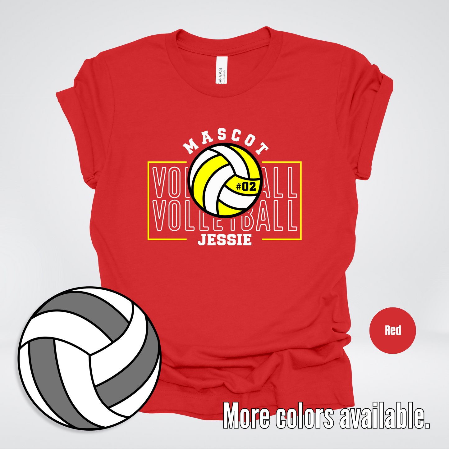 Custom Mascot, Number, & Name – Yellow - Volleyball Design 7 T-Shirt