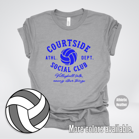 Courtside Social Club – Blue – Volleyball Design T-Shirt