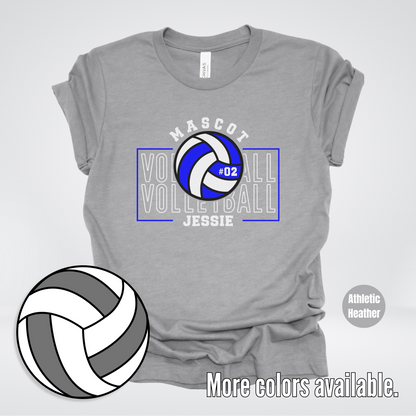 Custom Mascot, Number, & Name – Blue - Volleyball Design 9 T-Shirt