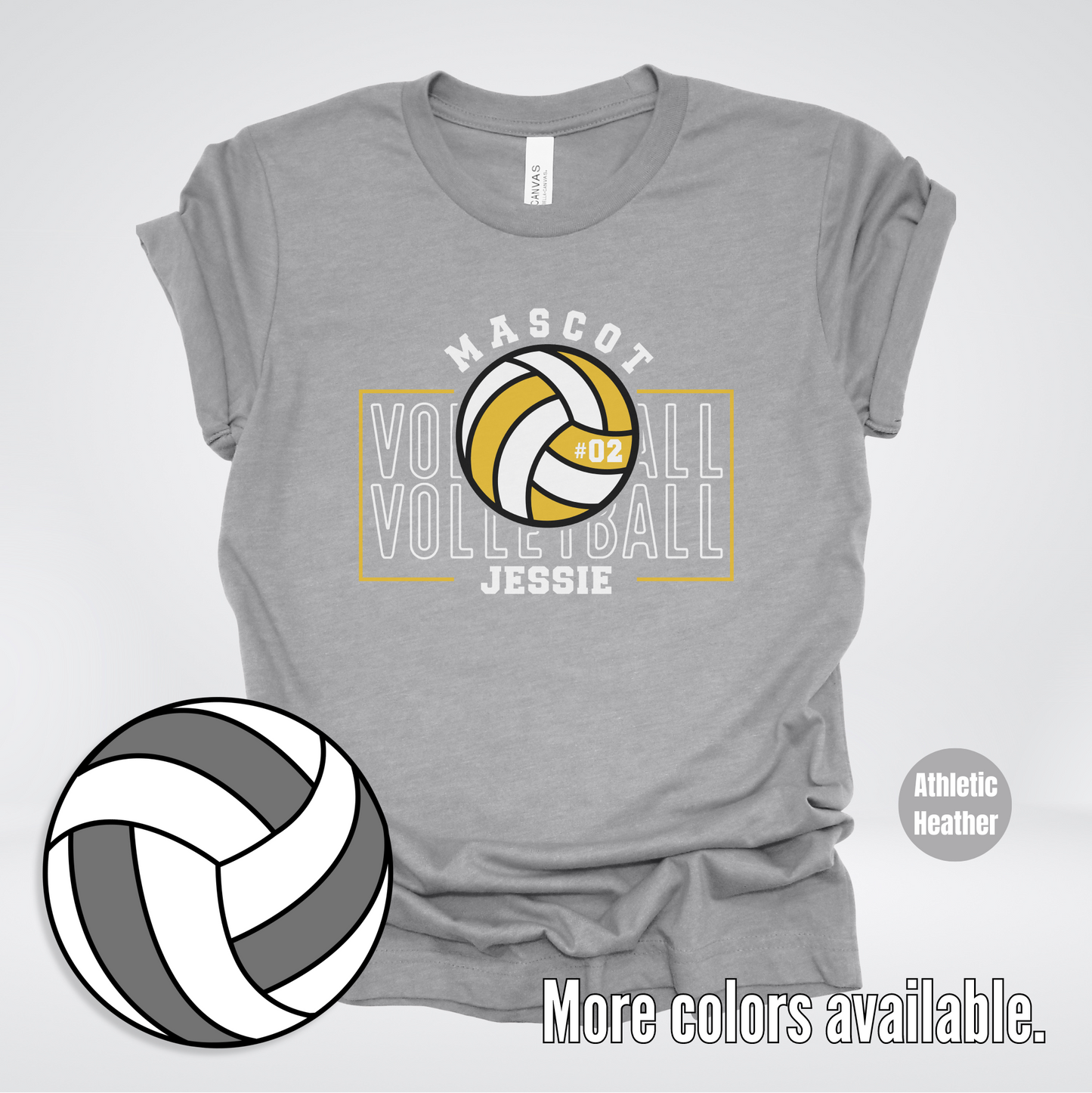 Custom Mascot, Number, & Name – Gold - Volleyball Design 1 T-Shirt