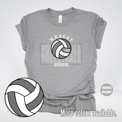 Custom Mascot, Number, & Name – Gray - Volleyball Design 8 T-Shirt