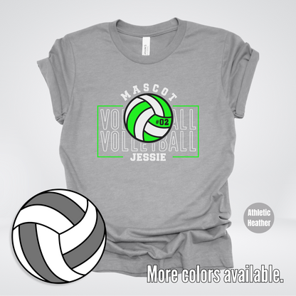 Custom Mascot, Number, & Name – Green - Volleyball Design 12 T-Shirt