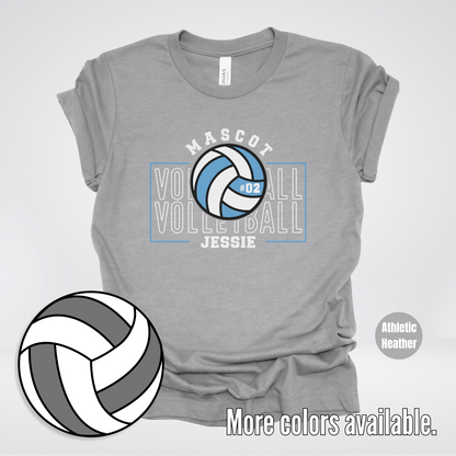 Custom Mascot, Number, & Name – Light Blue - Volleyball Design 3 T-Shirt