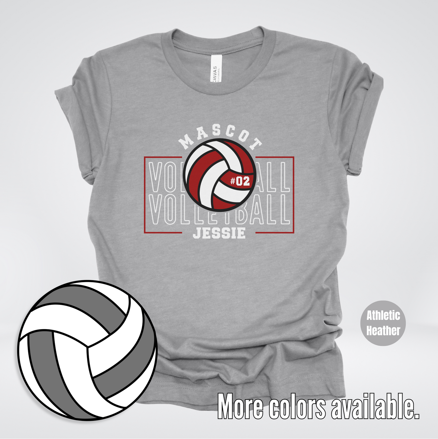 Custom Mascot, Number, & Name - Maroon - Volleyball Design 2 T-Shirt