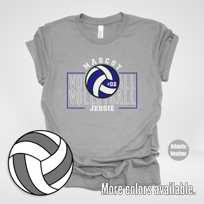 Custom Mascot, Number, & Name – Navy - Volleyball Design 13 T-Shirt