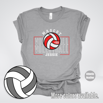 Custom Mascot, Number, & Name – Red - Volleyball Design 10 T-Shirt