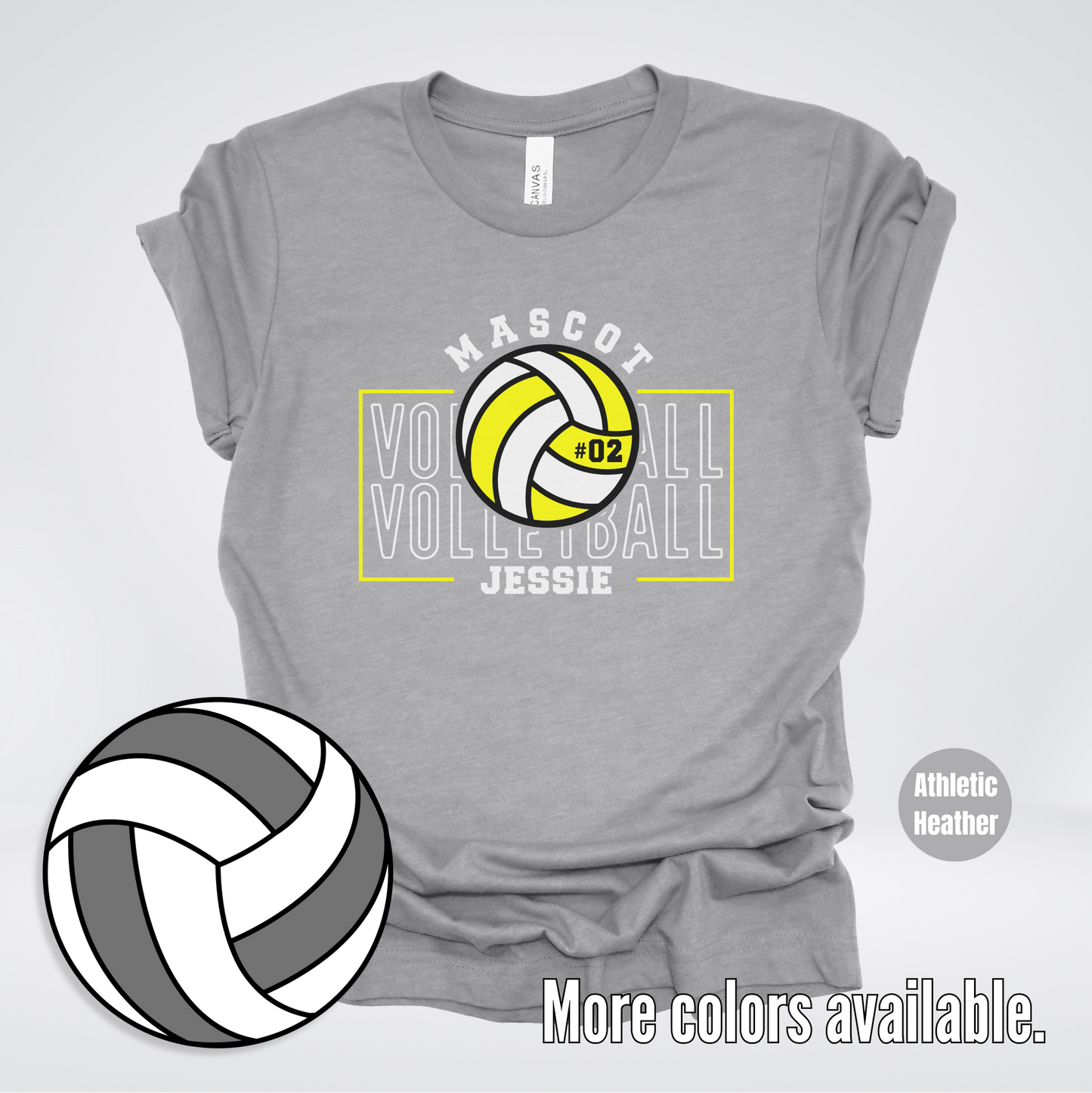 Custom Mascot, Number, & Name – Yellow - Volleyball Design 7 T-Shirt