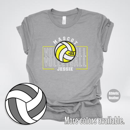 Custom Mascot, Number, & Name – Yellow - Volleyball Design 7 T-Shirt