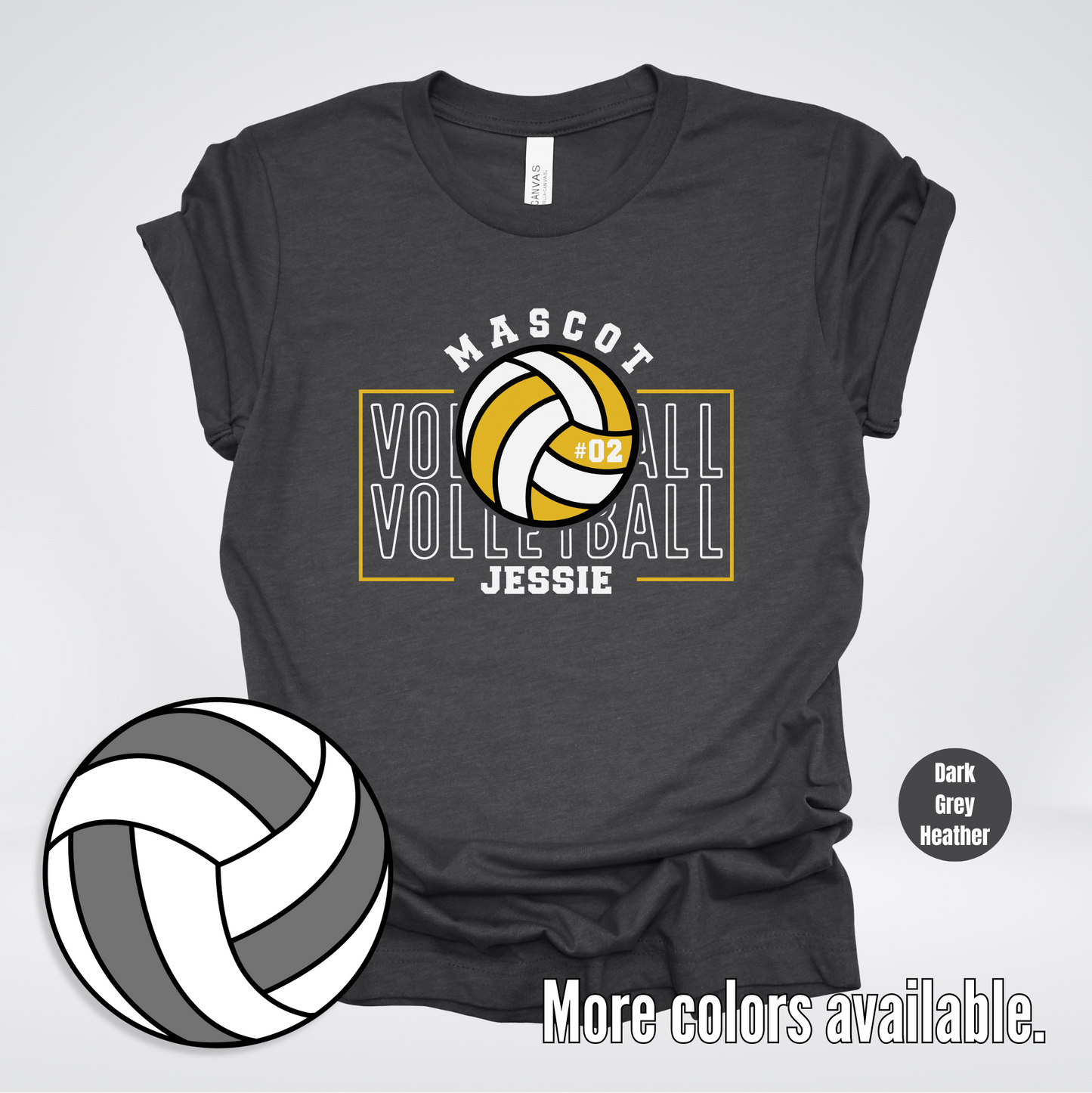 Custom Mascot, Number, & Name – Gold - Volleyball Design 1 T-Shirt