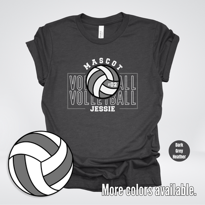 Custom Mascot, Number, & Name – Gray - Volleyball Design 8 T-Shirt