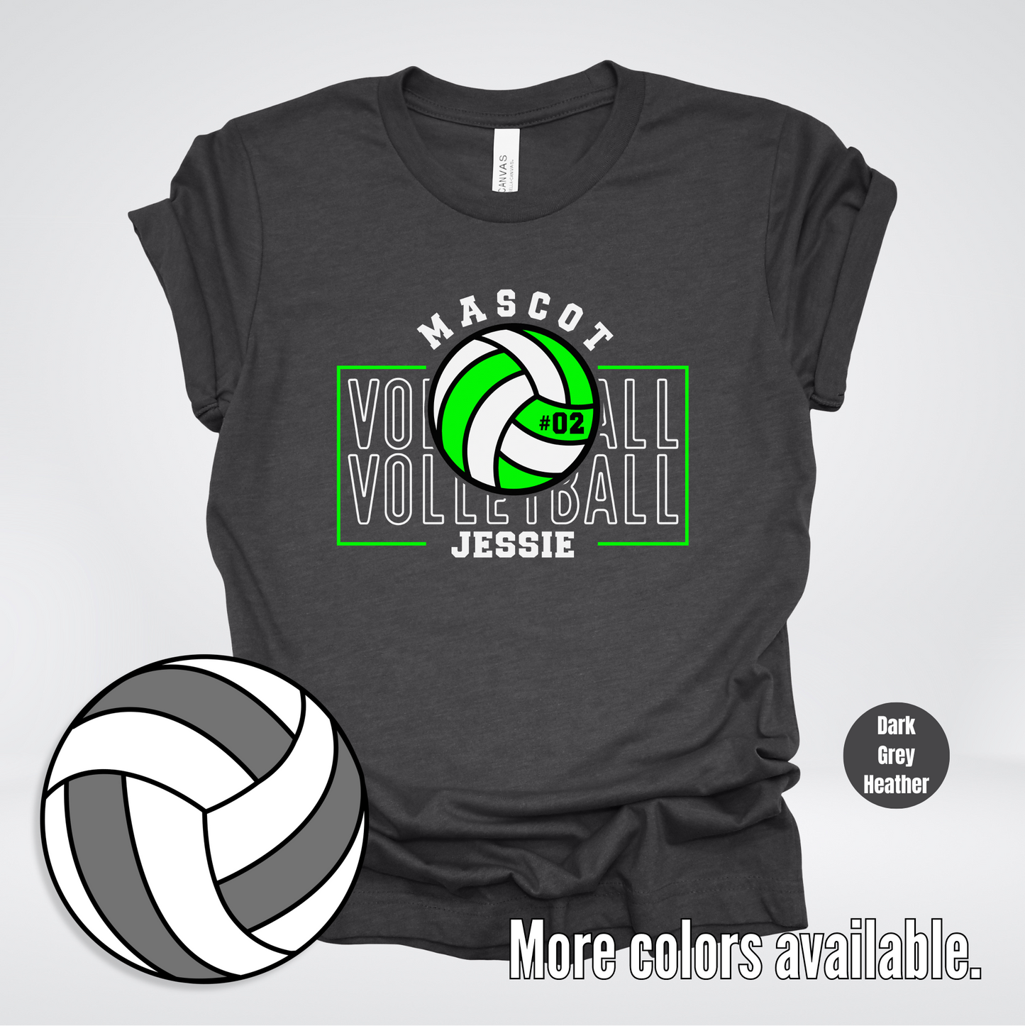 Custom Mascot, Number, & Name – Green - Volleyball Design 12 T-Shirt