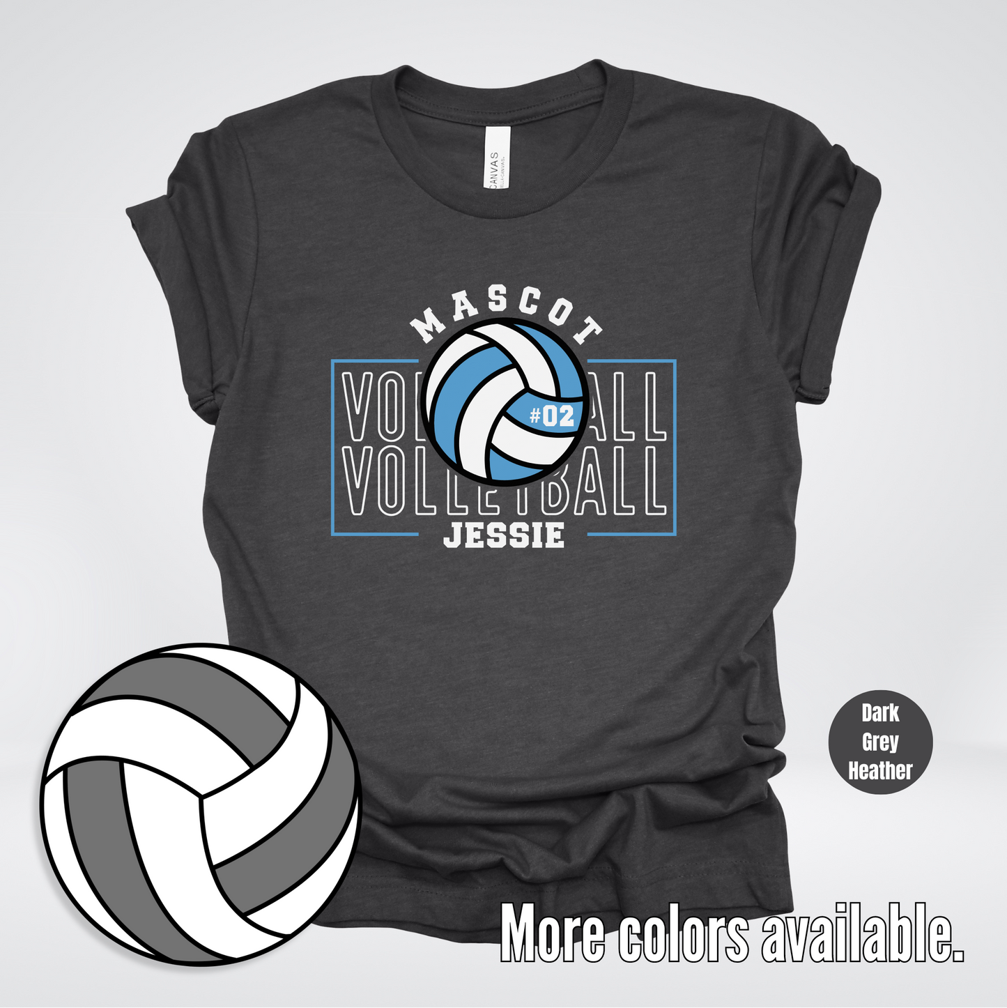 Custom Mascot, Number, & Name – Light Blue - Volleyball Design 3 T-Shirt