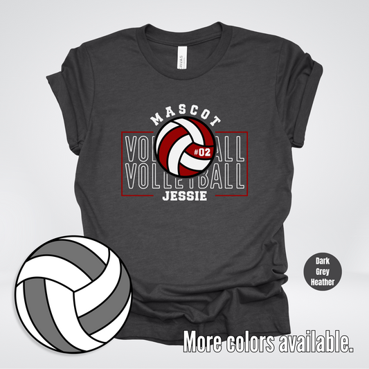 Custom Mascot, Number, & Name - Maroon - Volleyball Design 2 T-Shirt