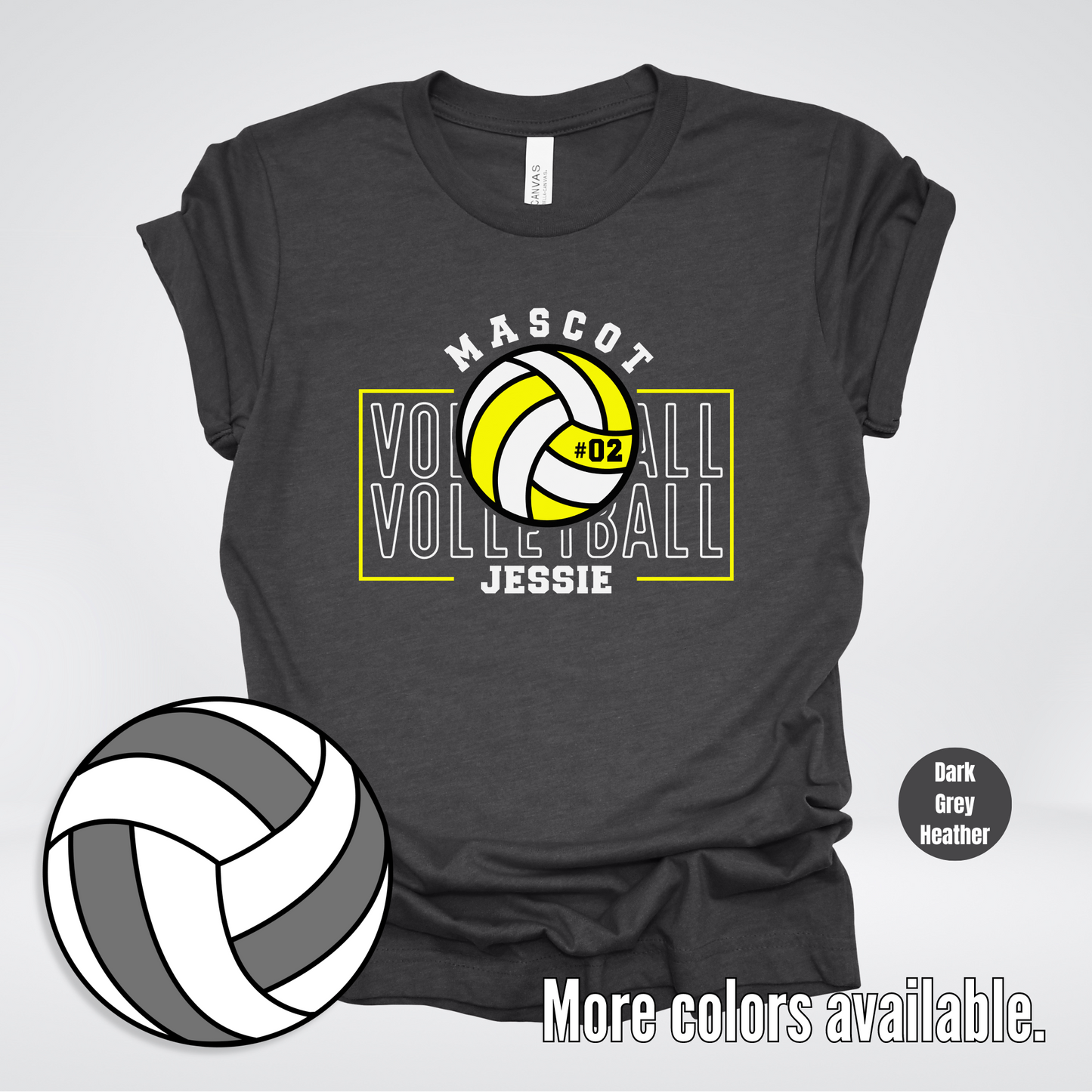 Custom Mascot, Number, & Name – Yellow - Volleyball Design 7 T-Shirt