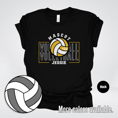 Custom Mascot, Number, & Name – Gold - Volleyball Design 1 T-Shirt