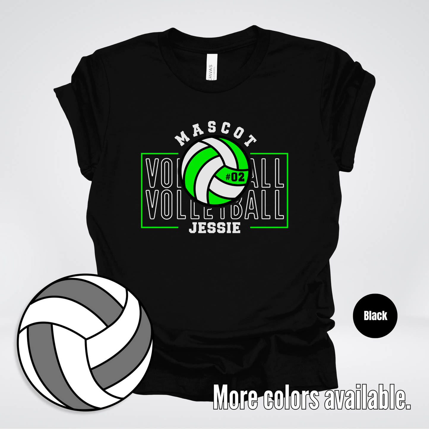 Custom Mascot, Number, & Name – Green - Volleyball Design 12 T-Shirt