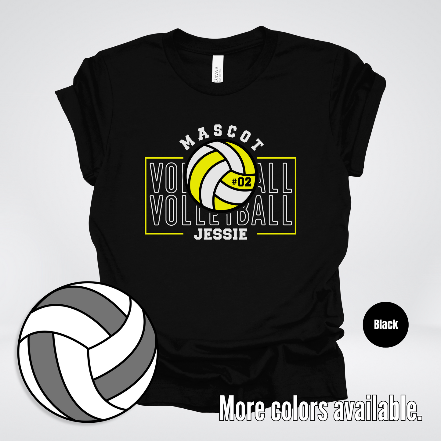 Custom Mascot, Number, & Name – Yellow - Volleyball Design 7 T-Shirt