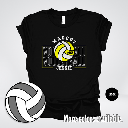 Custom Mascot, Number, & Name – Yellow - Volleyball Design 7 T-Shirt