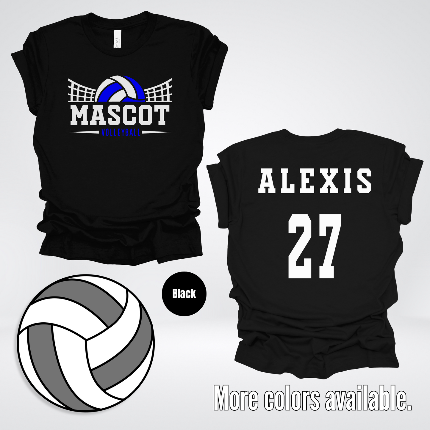 Custom Mascot, Number, & Name - Blue - Volleyball Design 18 T-Shirt