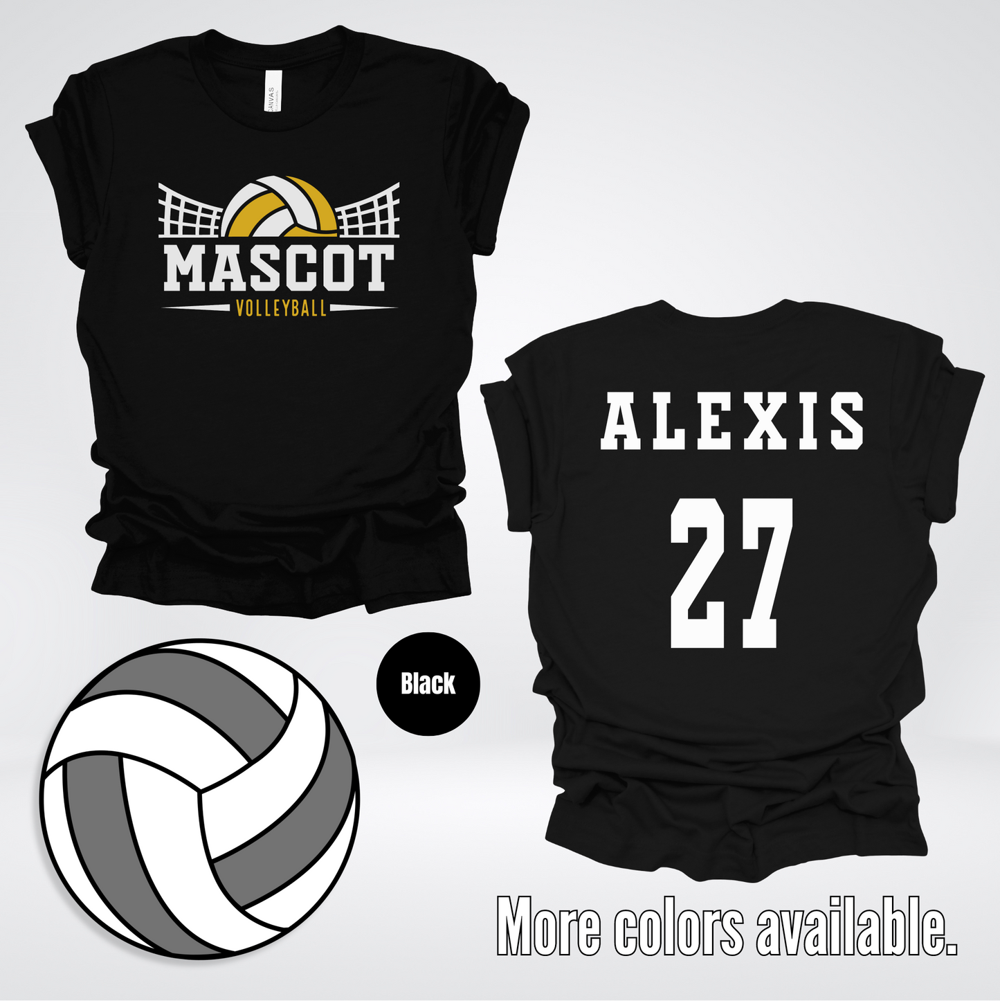 Custom Mascot, Number, & Name - Gold - Volleyball Design 15 T-Shirt