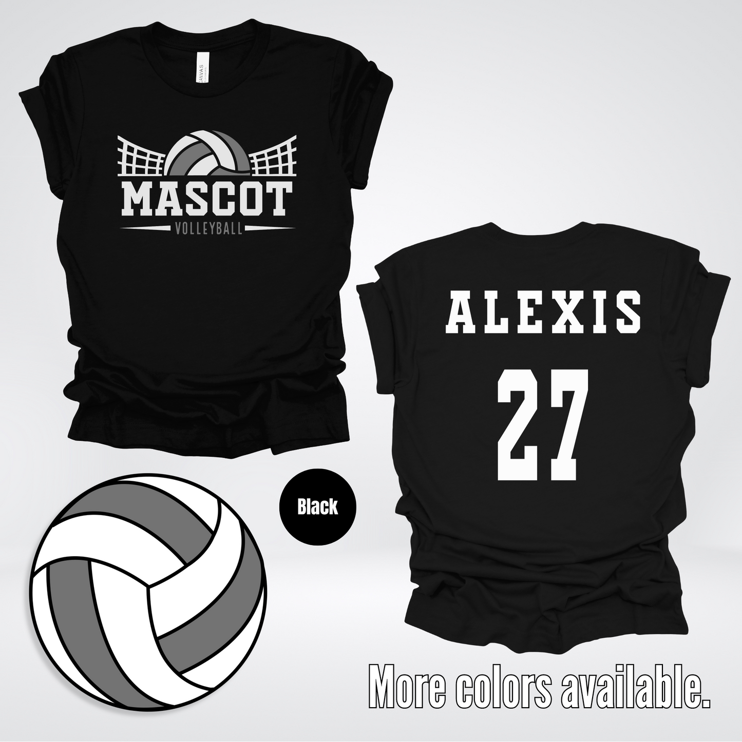 Custom Mascot, Number, & Name - Gray - Volleyball Design 16 T-Shirt