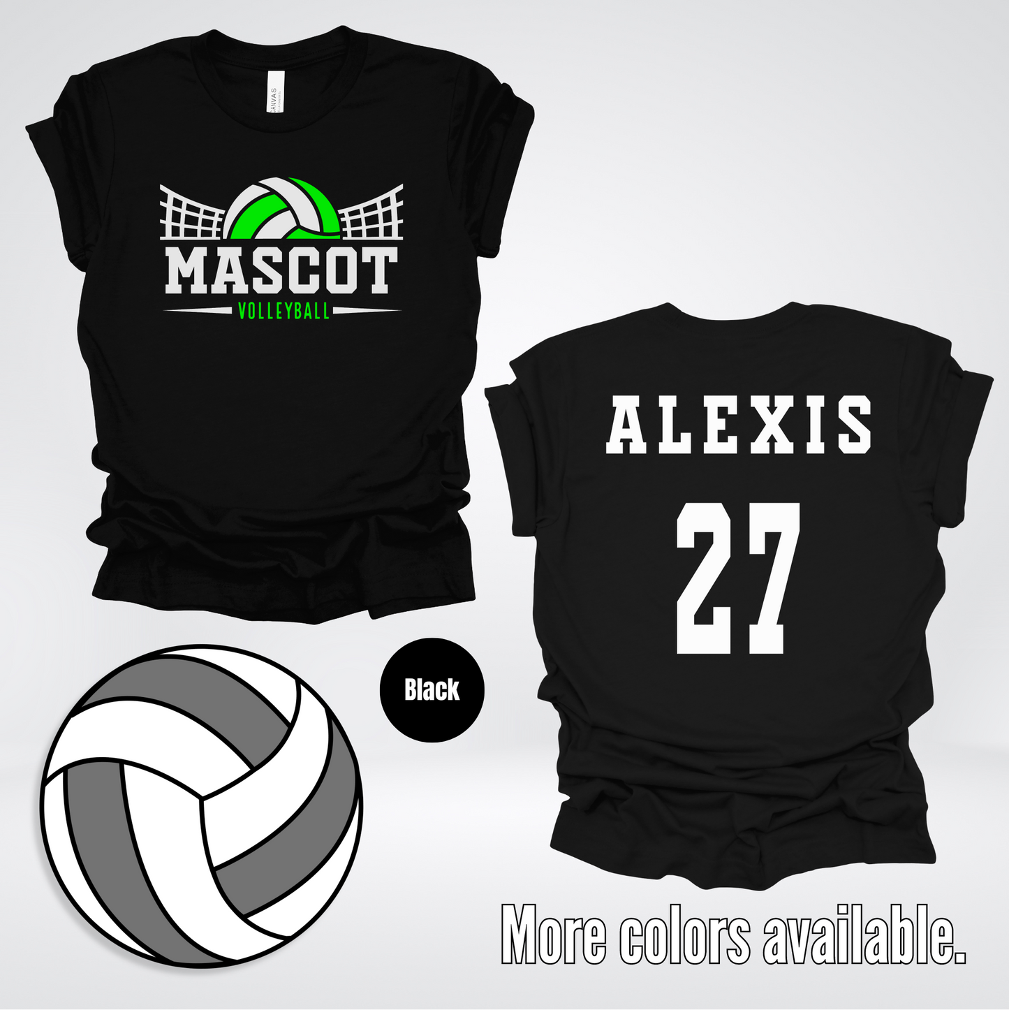 Custom Mascot, Number, & Name - Green - Volleyball Design 14 T-Shirt