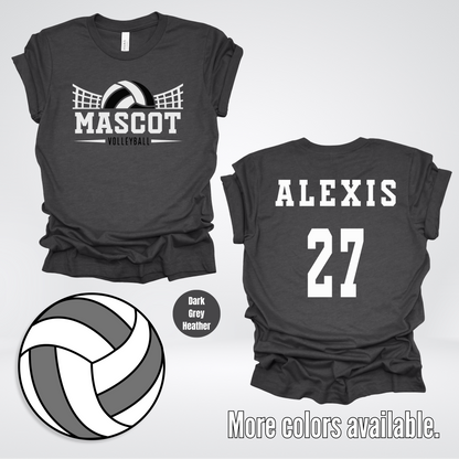 Custom Mascot, Number, & Name - Black - Volleyball Design 17 T-Shirt