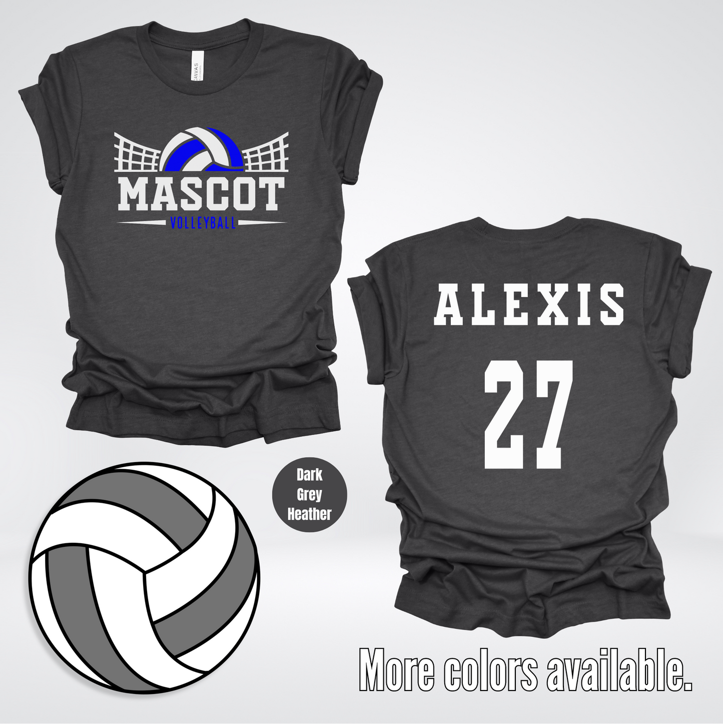 Custom Mascot, Number, & Name - Blue - Volleyball Design 18 T-Shirt