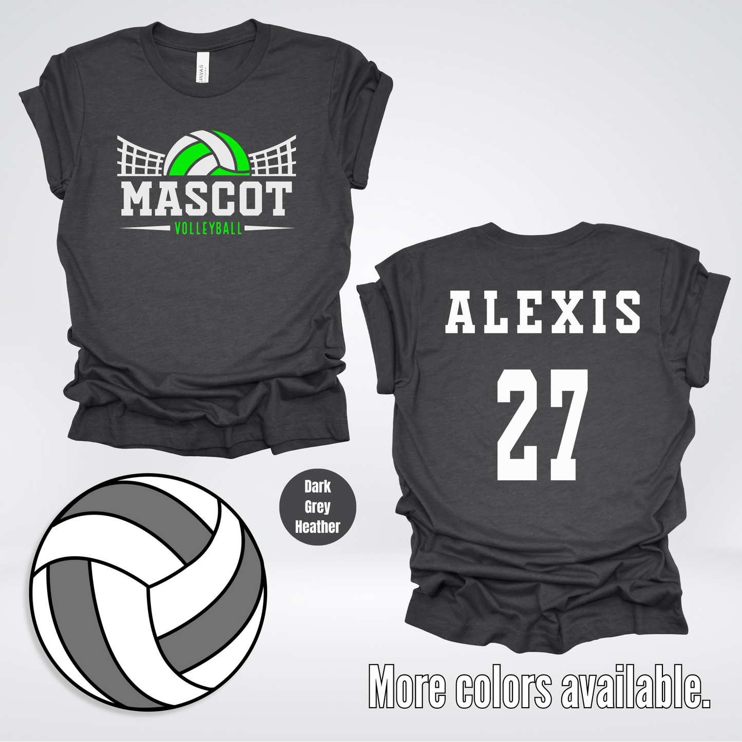 Custom Mascot, Number, & Name - Green - Volleyball Design 14 T-Shirt