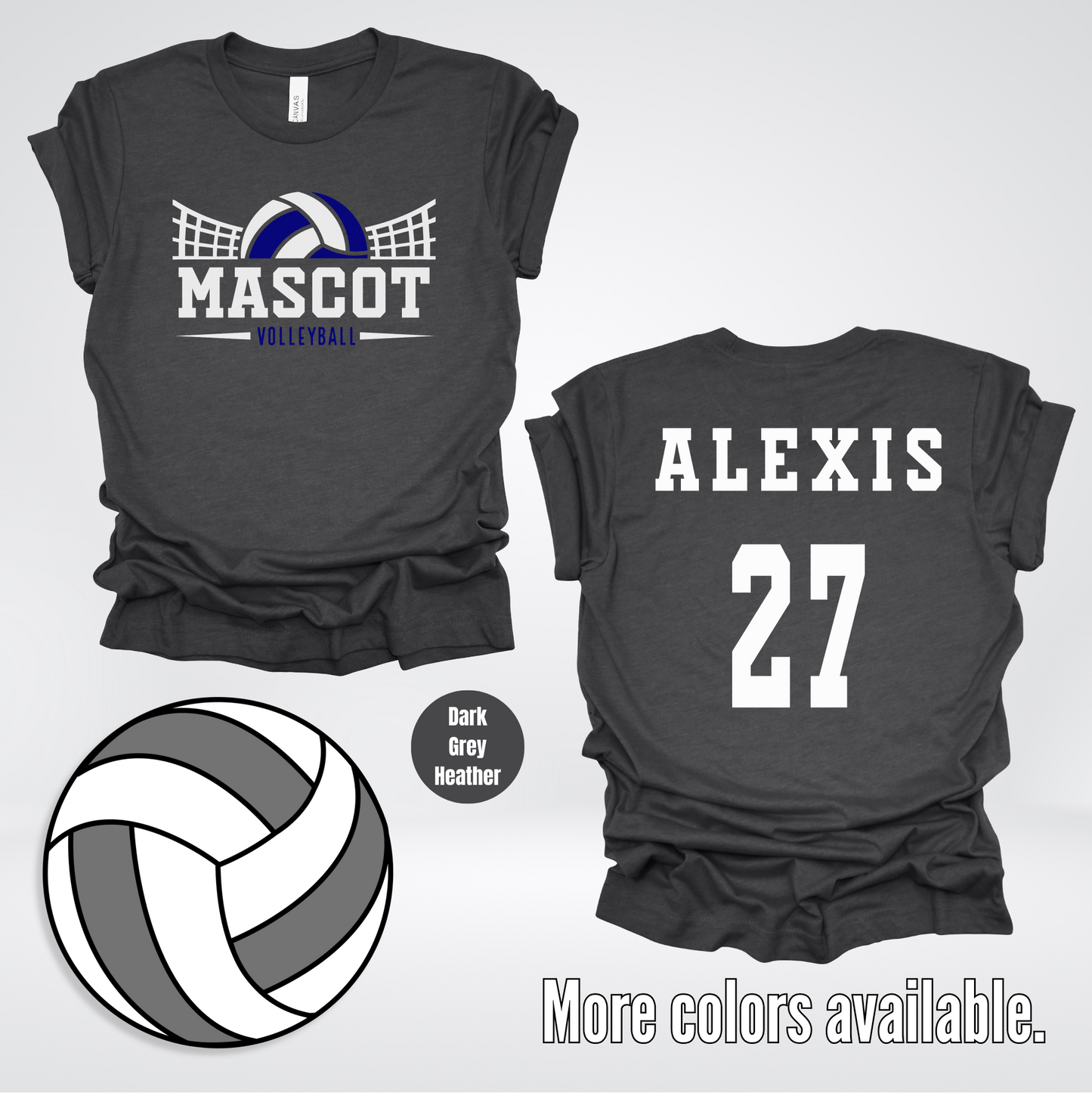 Custom Mascot, Number, & Name - Navy - Volleyball Design 23 T-Shirt