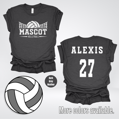 Custom Mascot, Number, & Name - White - Volleyball Design 19 T-Shirt