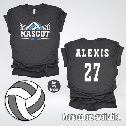 Custom Mascot, Number, & Name – Light Blue - Volleyball Design 24 T-Shirt