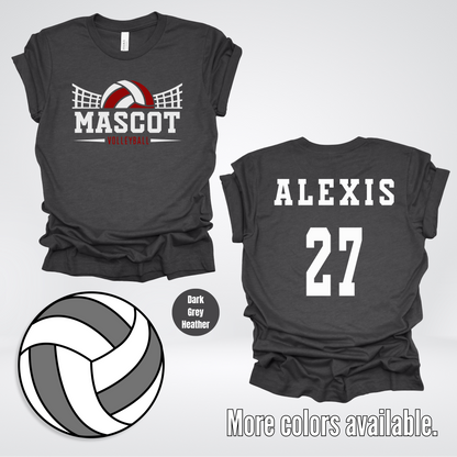 Custom Mascot, Number, & Name – Maroon - Volleyball Design 25 T-Shirt