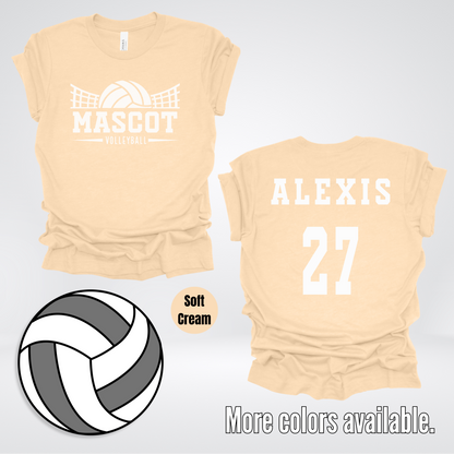 Custom Mascot, Number, & Name - White - Volleyball Design 19 T-Shirt