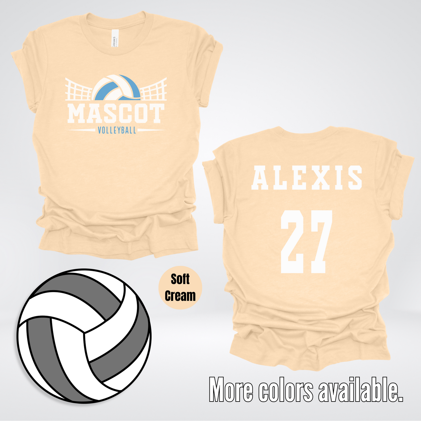 Custom Mascot, Number, & Name – Light Blue - Volleyball Design 24 T-Shirt