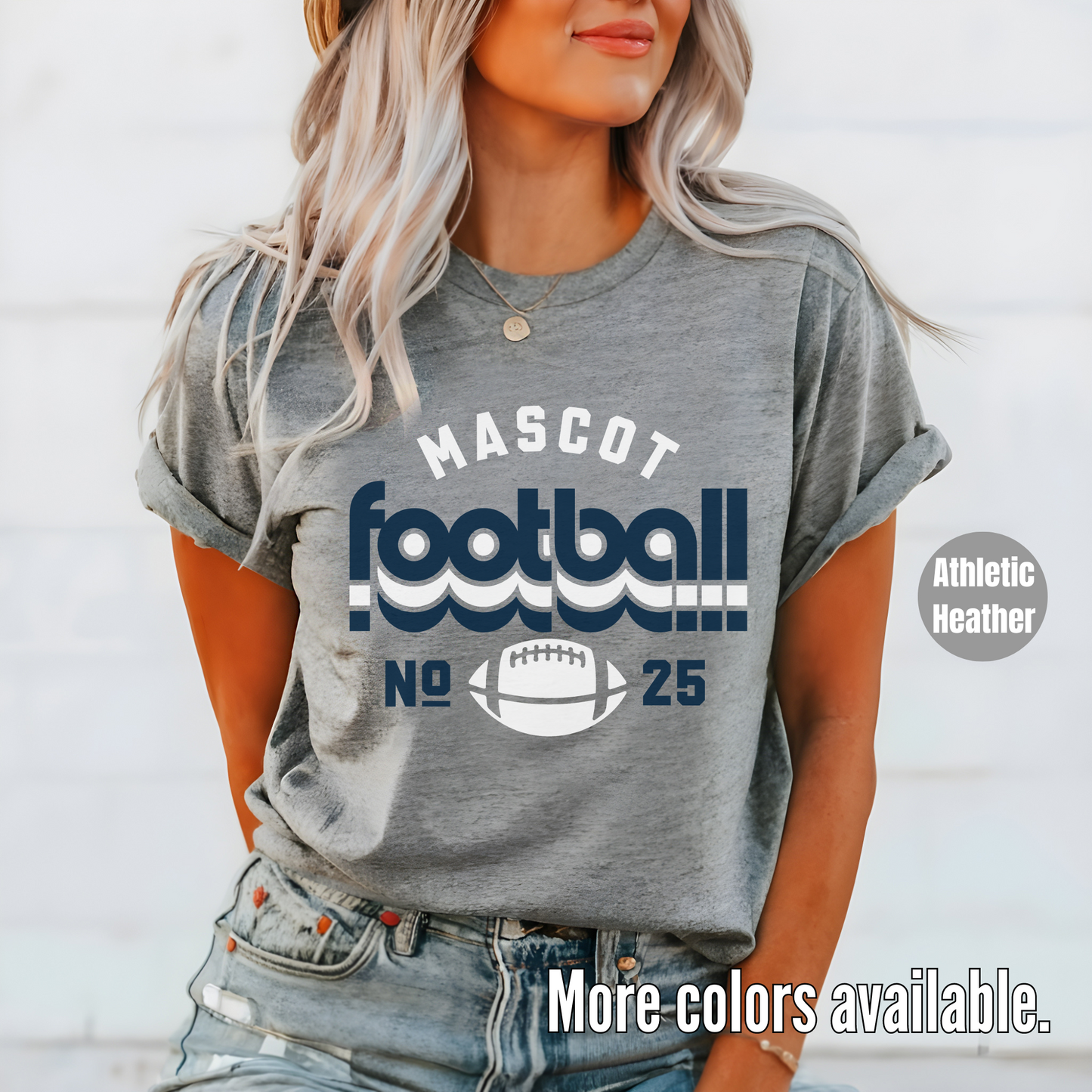 Custom Mascot & Number – Navy Retro - Football Design 7 T-Shirt