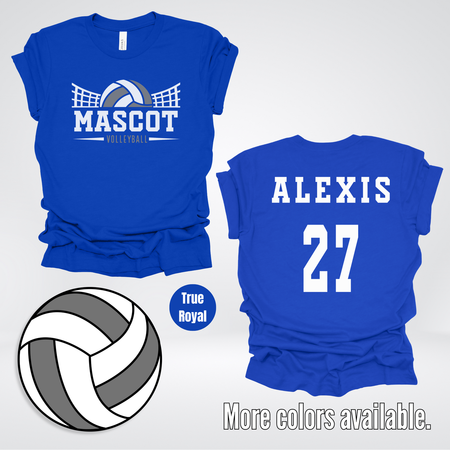 Custom Mascot, Number, & Name - Gray - Volleyball Design 16 T-Shirt