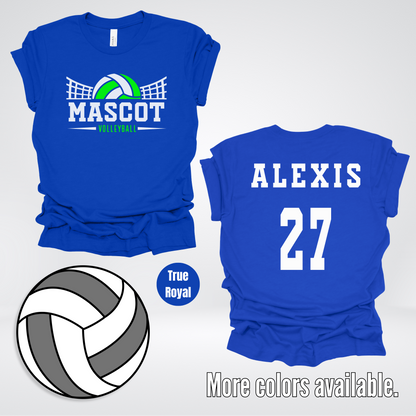 Custom Mascot, Number, & Name - Green - Volleyball Design 14 T-Shirt